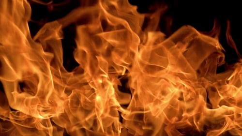 Intense Close Up of Burning Flames on Black
