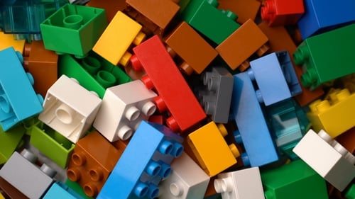 Colorful Plastic Building Blocks Close Up