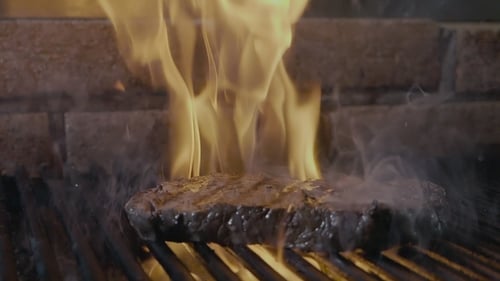 Fast Food Barbecue Steak Cooking on the Fire Grill