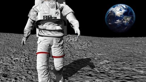 3D Astronaut Walking on Moon Surface with Earth View