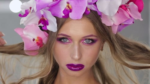 Woman with Floral Crown Posing in Close Up