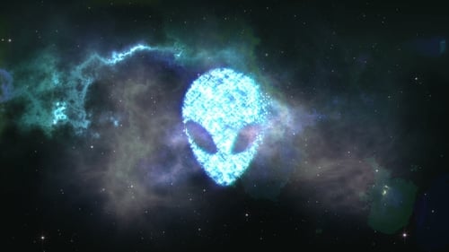 Futuristic Alien Head Particle Reveal in Space Nebula