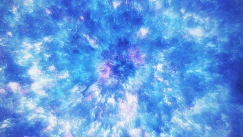 Flying Through Blue Cosmic Nebula with Stars