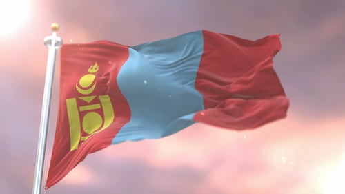 Waving Realistic Mongolian Flag Animation with Lens Flare