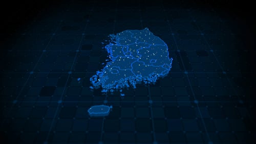Futuristic Digital Map of South Korea with Glowing Network Dots