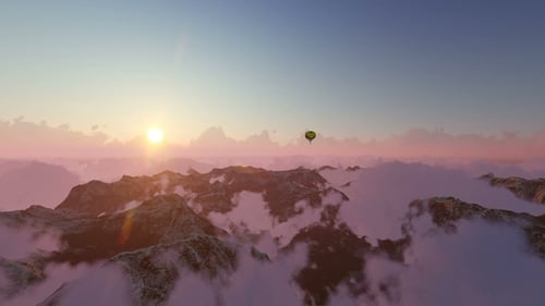 Ballon bei Sonnenuntergang über Wolken
