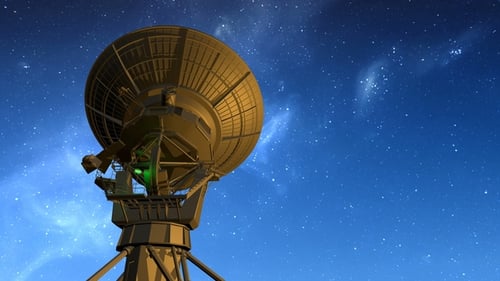 Radio Telescope Antenna Rotating and Scanning Starry Night Sky