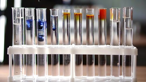 Laboratory Test Tubes with Colorful Liquids