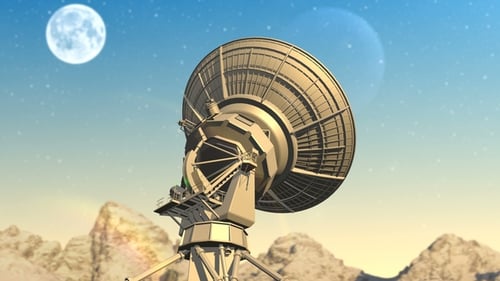 Futuristic Satellite Dish Scanning Space on Alien Planet