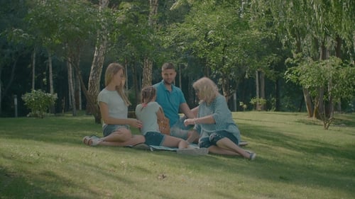 Joyful Family Picnicking in Summer Park
