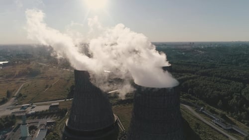Aerial View on the Working Power Station
