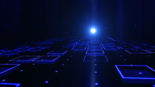 Animated Blue Glowing Grid Tunnel Background