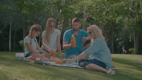 Family Enjoying Picnic in Sunny Urban Park
