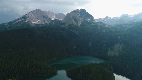 Aerial View at a Beautiful Lake in the Mountains