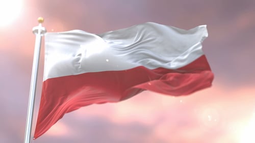 Realistic 3D Polish Flag Waving Against Dreamy Sky
