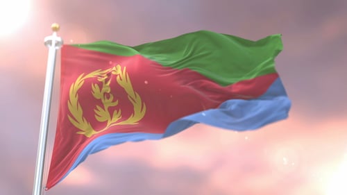 Drapeau de l'Érythrée au coucher du soleil