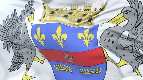 Realistic Waving Flag with French Style Heraldic Coat of Arms