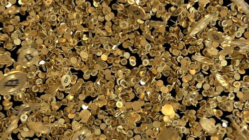 Golden Bitcoin Coins Falling Down Animation
