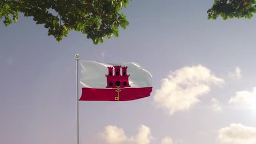 Gibraltar Flag With Modern City