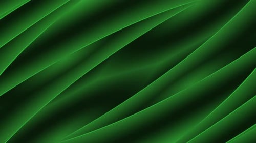 Abstract background animation of overlapping green organic diagonal ellipse shapes. Glowing narrow r