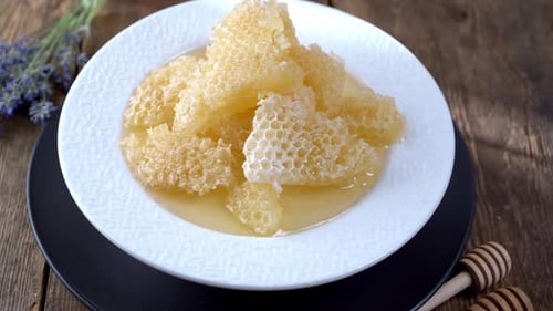 Golden Honeycomb in Bowl Close Up