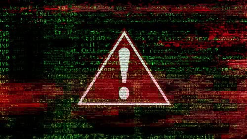 Digital Glitch Warning Sign with Error Code Background Animation