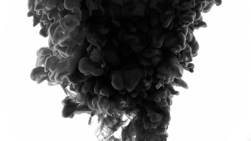 Black Ink Cloud Expanding on White Background