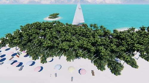 Tropical Island with a Sailing Boat.