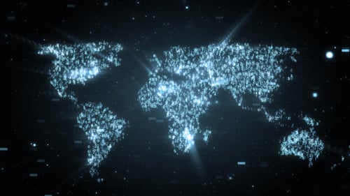 Digital World Map Formed by Glowing Numbers