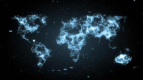 Futuristic Digital World Map Plexus Network Reveal Animation