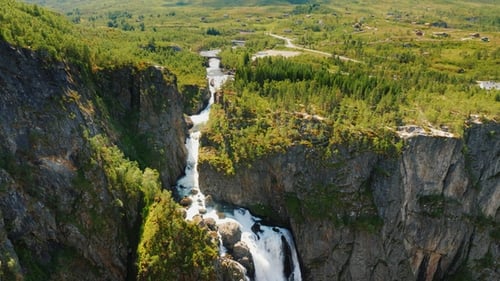 The Famous Waterfall Voringsfossen in Norway. Impressive Beauty of Scandinavian