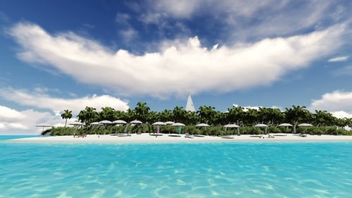 Deserted Tropical Island with a Sailboat