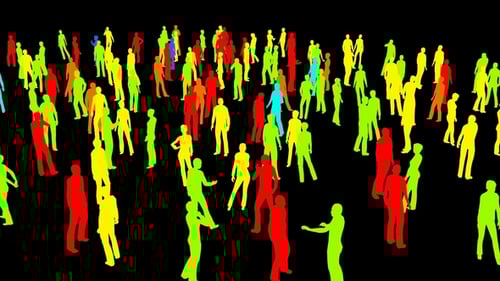 A Crowd of People Stand on a Black