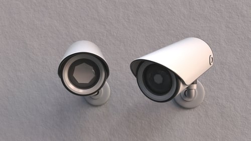 Animated Security Cameras Scanning Area on Modern Wall