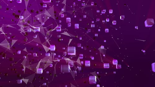 Abstract Digital Background with Glowing Purple Cubes and Plexus Network