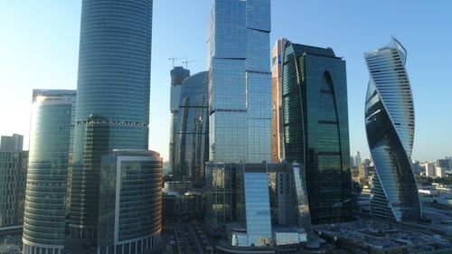 A Sunset Aerial Shot of Skyscrapers of Moscow International Business Centre.