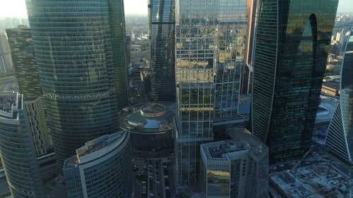 A Sunset Aerial Shot of Skyscrapers of Moscow International Business Centre