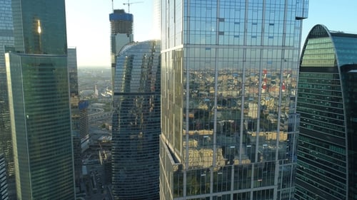 A Sunset Aerial Shot of Skyscrapers of Moscow International Business Centre