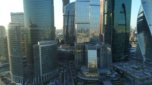 A Sunset Aerial Shot of Skyscrapers of Moscow International Business Centre.