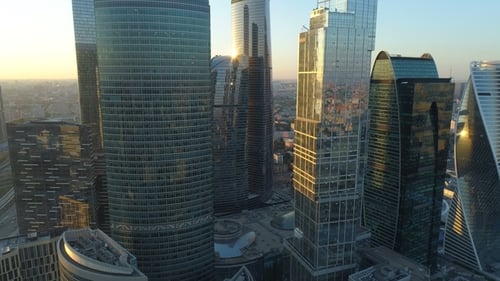 A Sunset Aerial Shot of Skyscrapers of Moscow International Business Centre