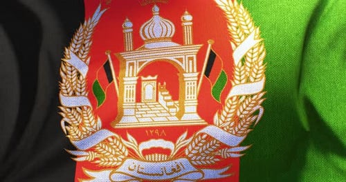 Waving Afghanistan National Flag with National Emblem