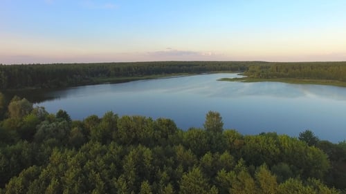 Aerial View on the Russian Lake in the Forest