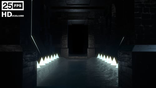 Abstract Futuristic Tunnel with Geometric Glowing Lights