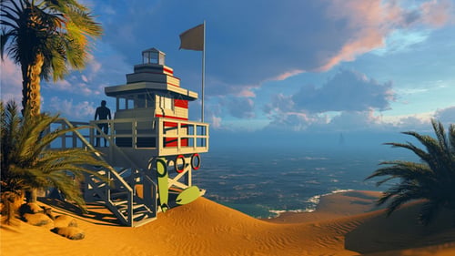 Coast Of The Sea And A Rescue Tower