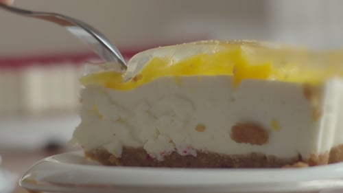 Dessert Being Cut With a Fork Close Up