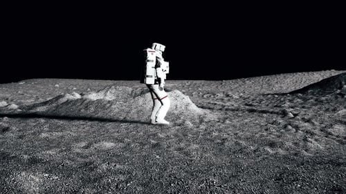 Astronaut Walking on Moon Surface with Earth in Space