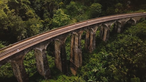 Drone Flying Over and Revealing Incredible Wide Panoramic View of Nine Arch Bridge Ella Travel