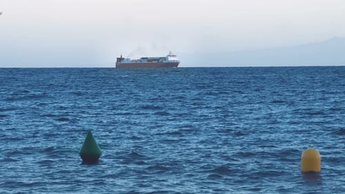 Ocean Cargo Ferry with Sea Containers Delivers Commercial Cargo on Water