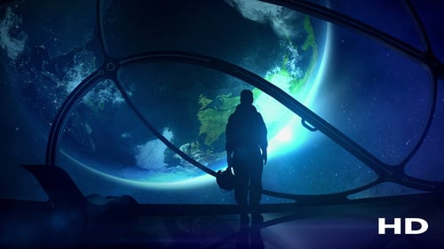 Astronaut Silhouette Views Earth from Futuristic Space Station Window