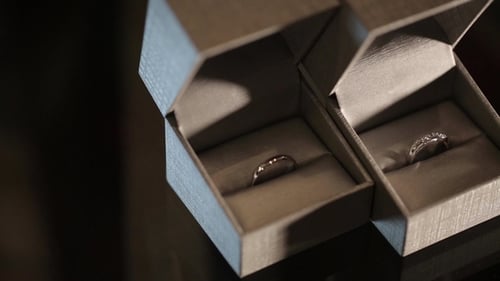 Elegant Wedding Rings in Boxes Close Up